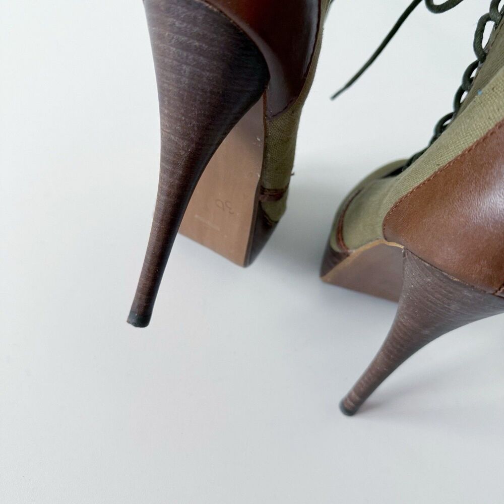 Steve Madden Army Green Stiletto High Heel Ankle Boots Lace Up Combat Military 6 - Picture 13 of 16